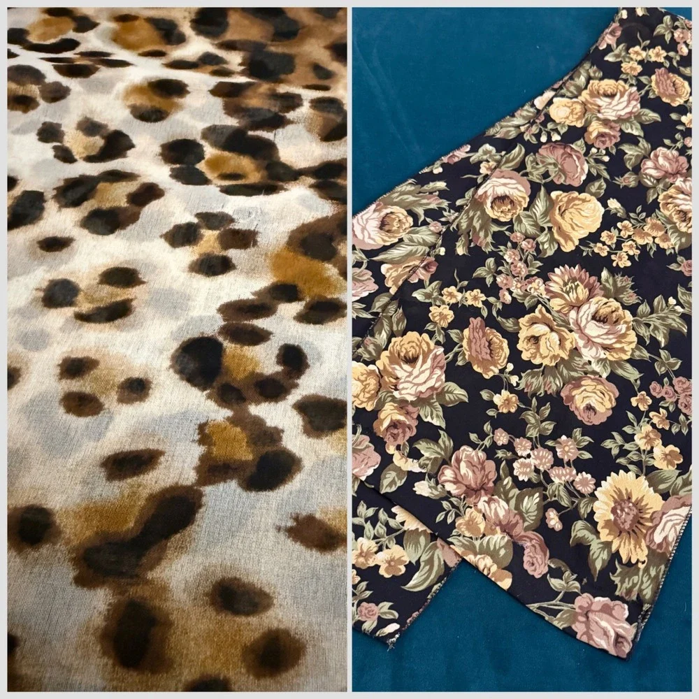 Vibrant Floral Print Scarf Sheer Lightweight Leopard‎ Accent